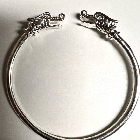 Unisex  Silver Viking Nordic Thor Chinese double Dragon Cuff Bangle Bracelet - Picture 7 of 7